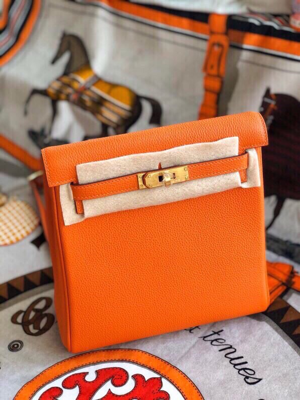 Hermes Kelly Ado Backpack In Orange Clemence Leather